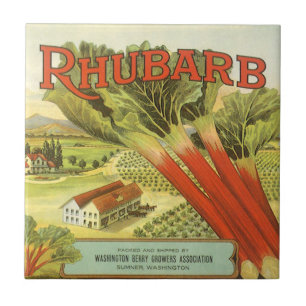 Vintage-Gemüse-Dosenetiketten-Kunst, Rhabarberfarm Fliese