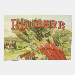 Vintage-Gemüse-Dosenetiketten-Kunst, Rhabarberfarm Geschirrtuch