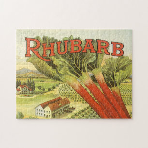 Vintage-Gemüse-Dosenetiketten-Kunst, Rhabarberfarm Puzzle