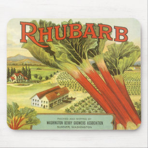 Vintage-Gemüse-Dosenetiketten-Kunst, Rhubarb Farm Mousepad