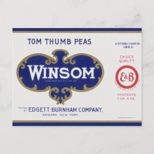 Vintage-Gemüse-Dosenetiketten-Kunst, Winsom Erbsen Postkarte