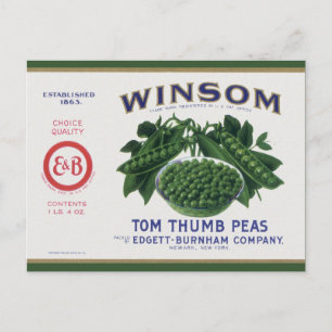 Vintage-Gemüse-Dosenetiketten-Kunst, Winsom Erbsen Postkarte