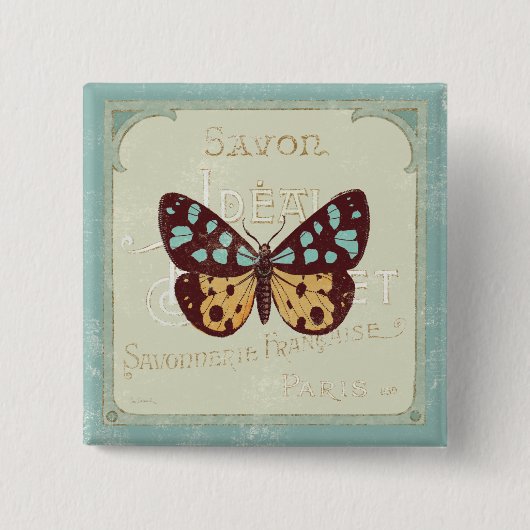 Vintage gemusterter Schmetterling Button (Vorderseite)