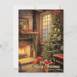 Vintage gemütliche Innenausstattung Weihnachtsbaum Feiertagskarte