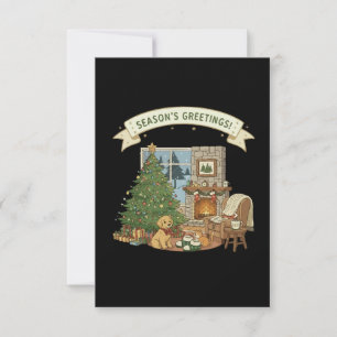 Vintage gemütliche Weihnachts-Kaminszene mit Hund Dankeskarte