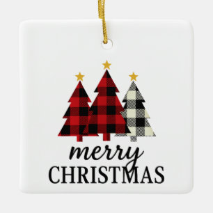Vintage gemütlicher frohe Weihnachten Karo Baum sa Keramikornament