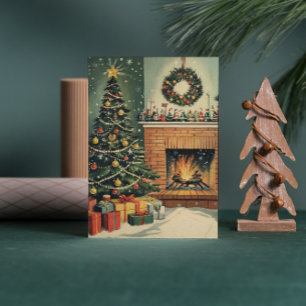 Vintage gemütliches Weihnachtszimmer mit dekoriert Feiertagskarte