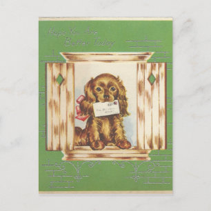 Vintage Genesungskarte Hund Mit Brief Postkarte