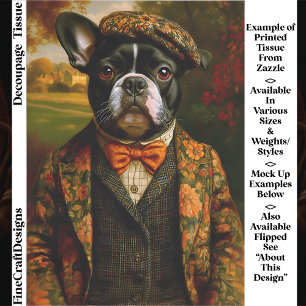 Vintage Gentleman Frenchie Hund Kunst EW6L Decoupa Seidenpapier