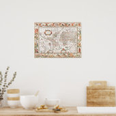 Vintage geografische Karte der Welt 1636-1650 Poster (Küche)