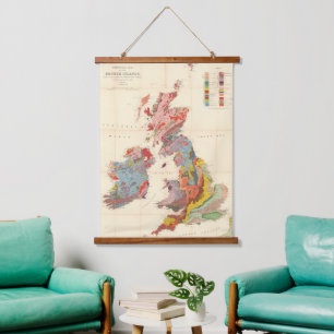 Vintage geologische Karte der Britischen Inseln (1 Wandteppich Mit Holzrahmen
