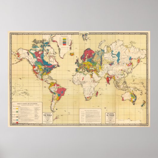 Vintage geologische Karte der Welt (1875) Poster (Vorne)