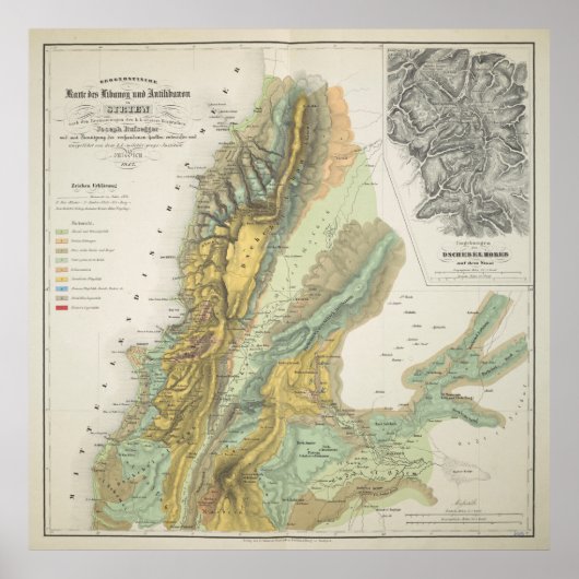 Vintage geologische Karte Libanons (1842) Poster (Vorne)