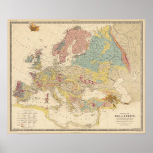 Vintage geologische Karte von Europa (1856) Poster