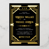 Vintage Geometrische Art Deco Hochzeit Schwarzes G Folieneinladung (Vorderseite)