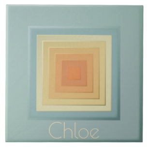 Vintage geometrische Quadrate (hellblau und gelb) Fliese