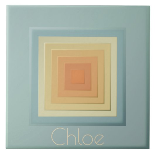 Vintage geometrische Quadrate (hellblau und gelb) Fliese (Vorderseite)