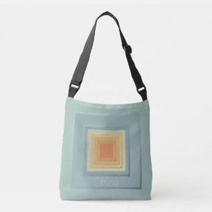 Vintage geometrische Quadrate (hellblau und gelb) Tragetaschen Mit Langen Trägern