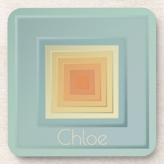 Vintage geometrische Quadrate (hellblau und gelb) Untersetzer (Vorderseite)