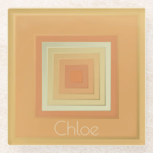 Vintage geometrische Quadrate (weiches Gelb und Or Glasuntersetzer