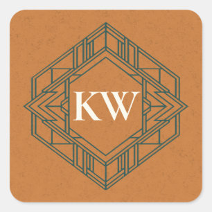 Vintage geometrische Sonnenuntergang Teal Orange R Quadratischer Aufkleber