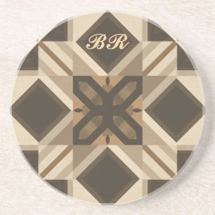 vintage geometrische Steppblock-Kunst mit Monogram Getränkeuntersetzer