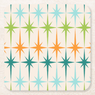 Vintage geometrische Sternenexplosionen Hartpapier Rechteckiger Pappuntersetzer