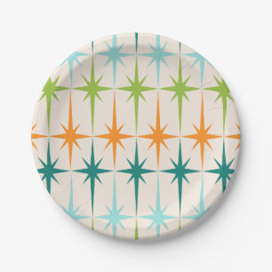 Vintage geometrische Sternenexplosionen-Papiertell Pappteller