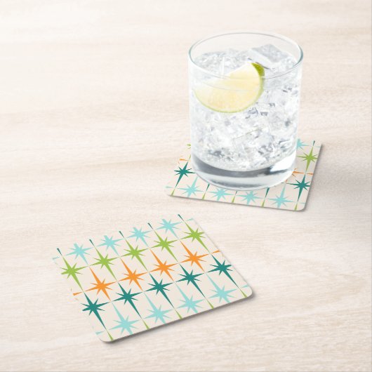 Vintage geometrische Sternexplosion-harte Rechteckiger Pappuntersetzer (Vor Ort)