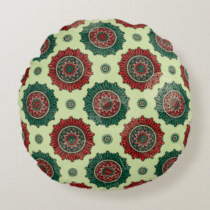 Vintage geometrische Zirkel Dots Boho Mandala  Rundes Kissen