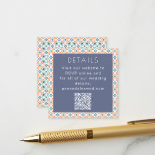Vintage geometrischer blau-oranger Hochzeits-QR-Co Begleitkarte