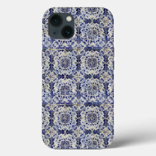 Vintage geometrisches blau-weißes Fliesenmuster Case-Mate iPhone Hülle
