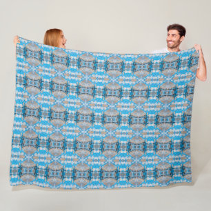 Vintage geometrisches blaues und graues Muster Fleecedecke