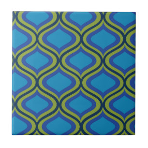 Vintage geometrisches gelb-navy-blaues Ogee-Muster Fliese