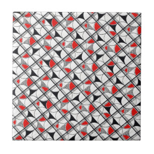 Vintage geometrisches Muster Rot Schwarz Weiß Fliese