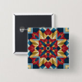 vintage geometrisches Quiltblock-Kunstmuster Button (Vorne & Hinten)