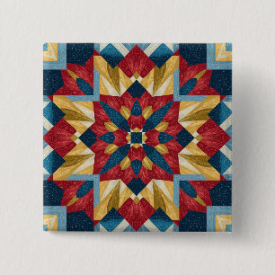 vintage geometrisches Quiltblock-Kunstmuster Button