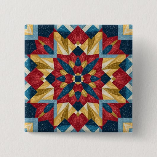 vintage geometrisches Quiltblock-Kunstmuster Button (Vorderseite)