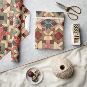 vintage geometrisches Quiltblock-Kunstmuster * Geschenkpapier