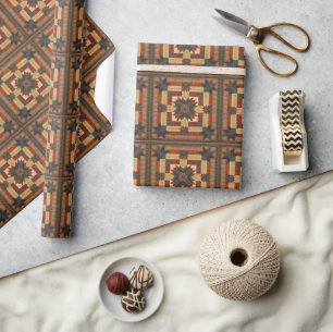 vintage geometrisches Quiltblock-Kunstmuster Geschenkpapier
