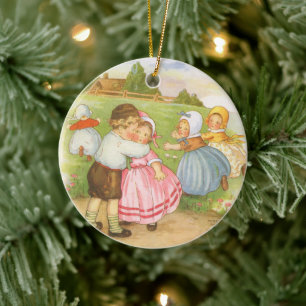 Vintage Georgie Porgie Mother Goose Kinderreime Keramik Ornament