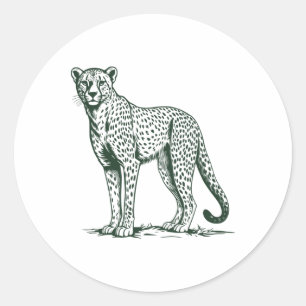 Vintage Gepard-Illustration in Grün und Grau Sti Runder Aufkleber