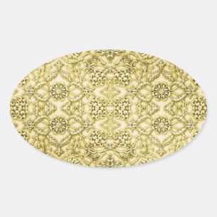 Vintage geprägtes metallisches Goldfolien-Blumende Ovaler Aufkleber