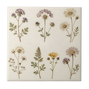 Vintage gepresstes Wildblumen-Botanikmuster Fliese