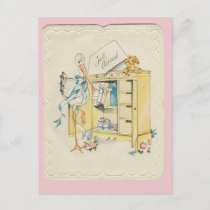 Vintage "Gerade angekommen" Baby mit Storch Postkarte