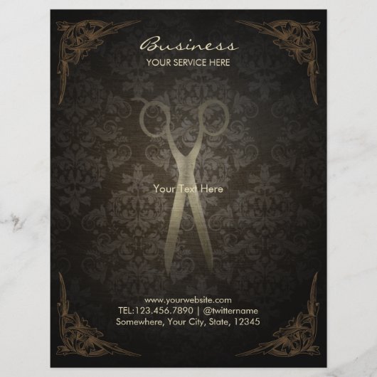 Vintage Gerahmte Damask Haar Salon Broschüren (Vorne)