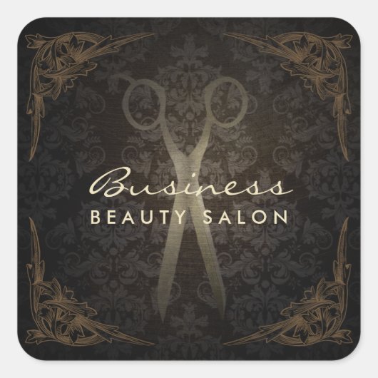 Vintage Gerahmte Damask Haar Salon Schere Quadratischer Aufkleber (Vorderseite)