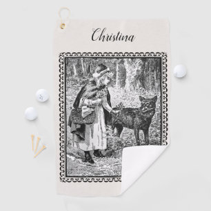 Vintage Gerahmte Illustration Red Riding Hood Wolf Golfhandtuch