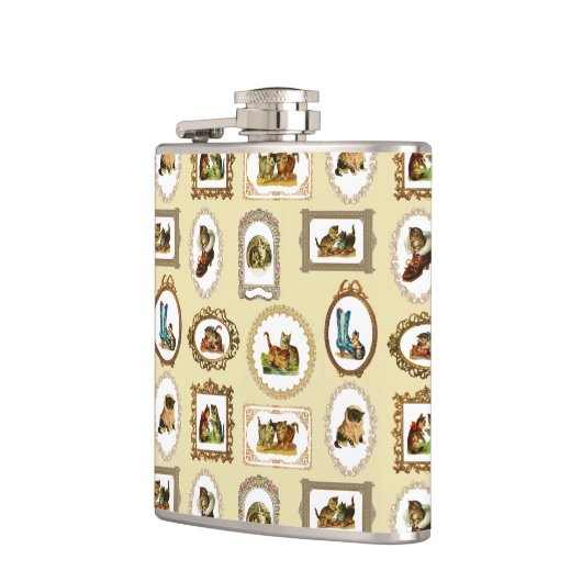 Vintage gerahmte Katzen Flachmann (Links)