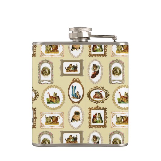 Vintage gerahmte Katzen Flachmann (Rückseite)